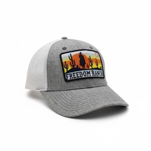 Freedom Ranch Ranch Rider Trucker Hat Gray White Desert Sunset Patch